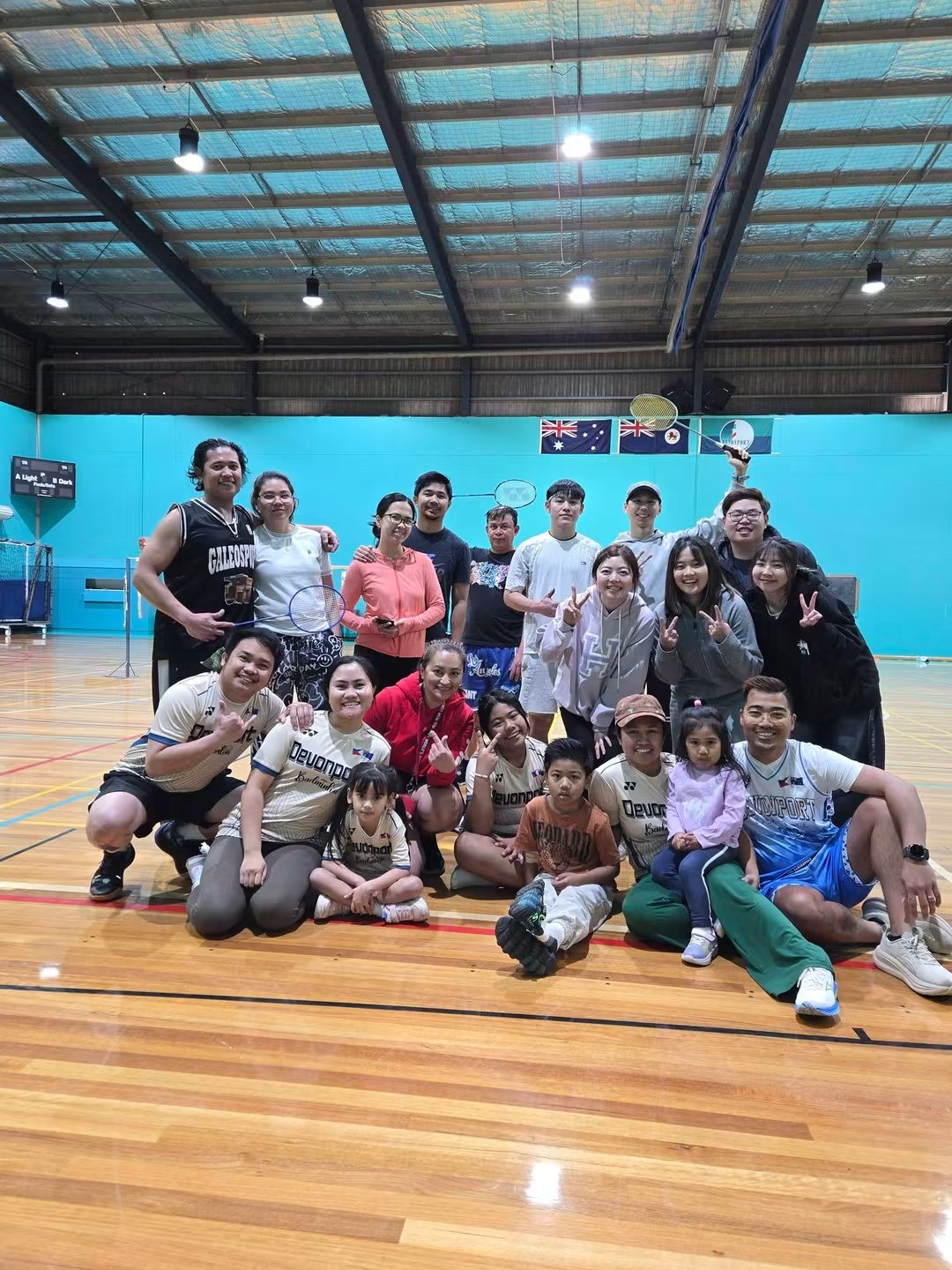Filipino-Australian families and friends at a community badminton gathering